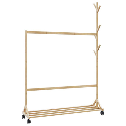 Clothes Rack with Hooks and Wheels 100x35x157 cm Bamboo