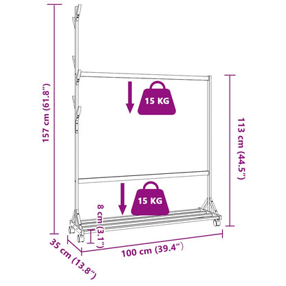 Clothes Rack with Hooks and Wheels 100x35x157 cm Bamboo