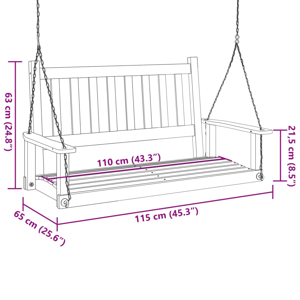 Garden Swing Bench with Metal Chains Brown Solid Wood Fir