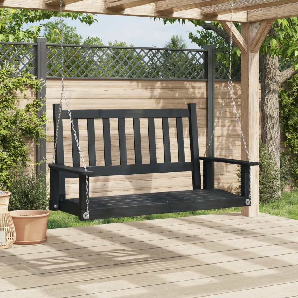 Garden Swing Bench with Metal Chains Black Solid Wood Fir