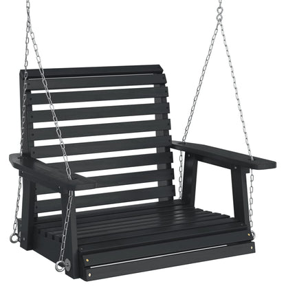 Garden Swing Chair with Metal Chains Black Solid Wood Fir