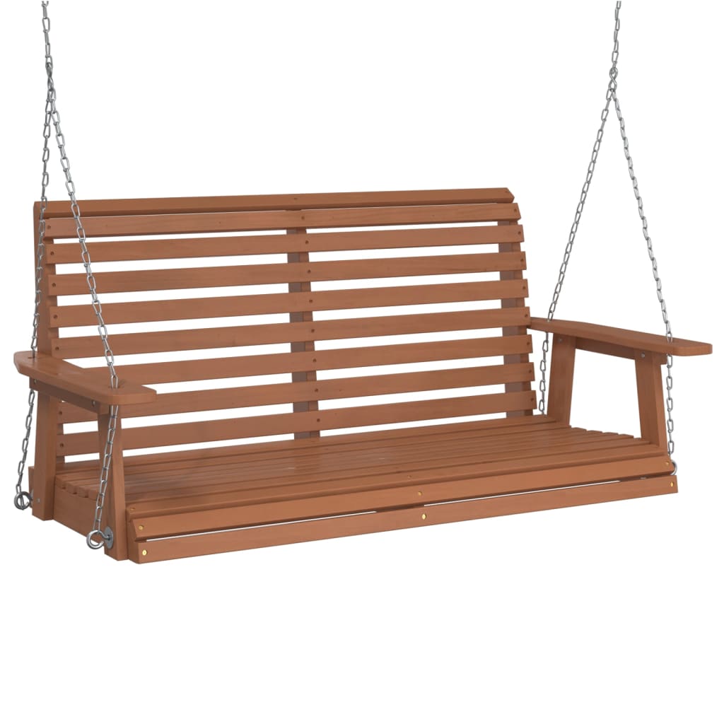 Garden Swing Bench with Metal Chains Brown Solid Wood Fir