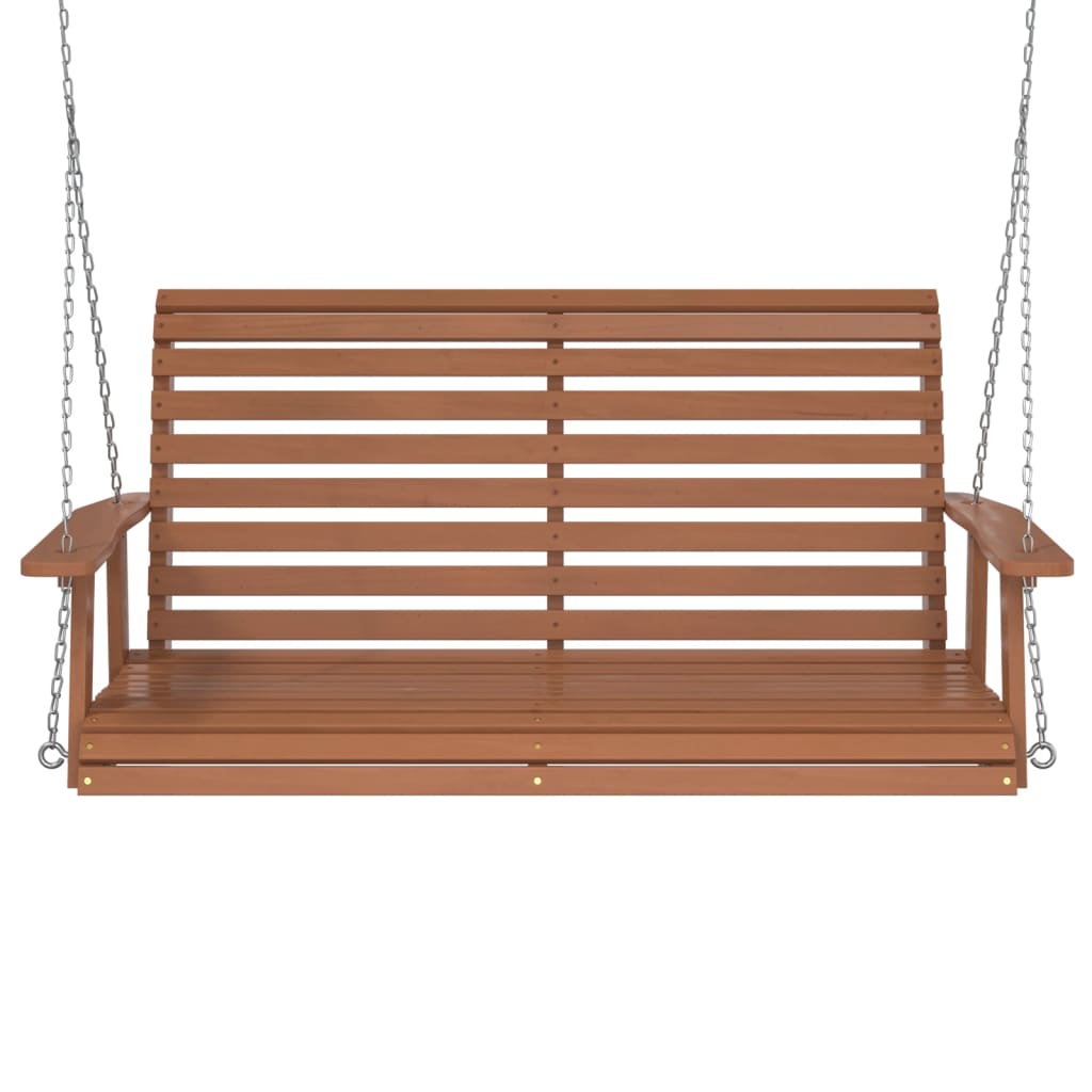 Garden Swing Bench with Metal Chains Brown Solid Wood Fir