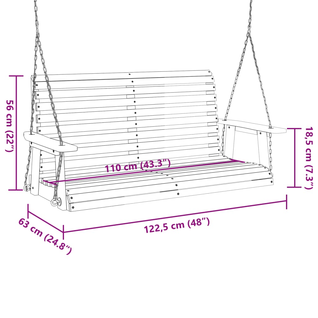 Garden Swing Bench with Metal Chains Brown Solid Wood Fir