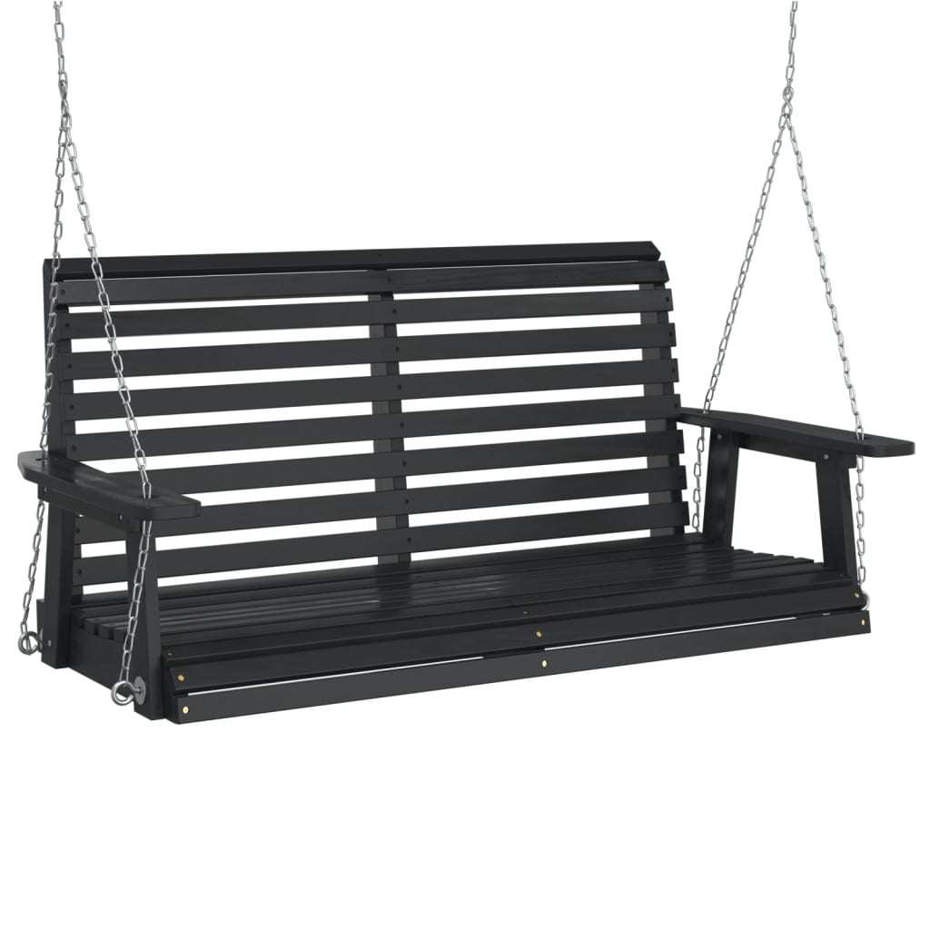 Garden Swing Bench with Metal Chains Black Solid Wood Fir