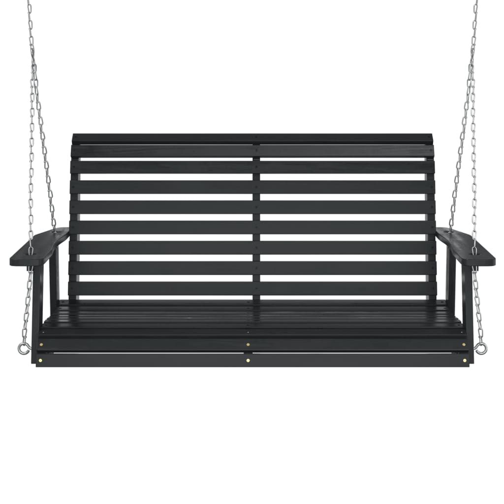 Garden Swing Bench with Metal Chains Black Solid Wood Fir