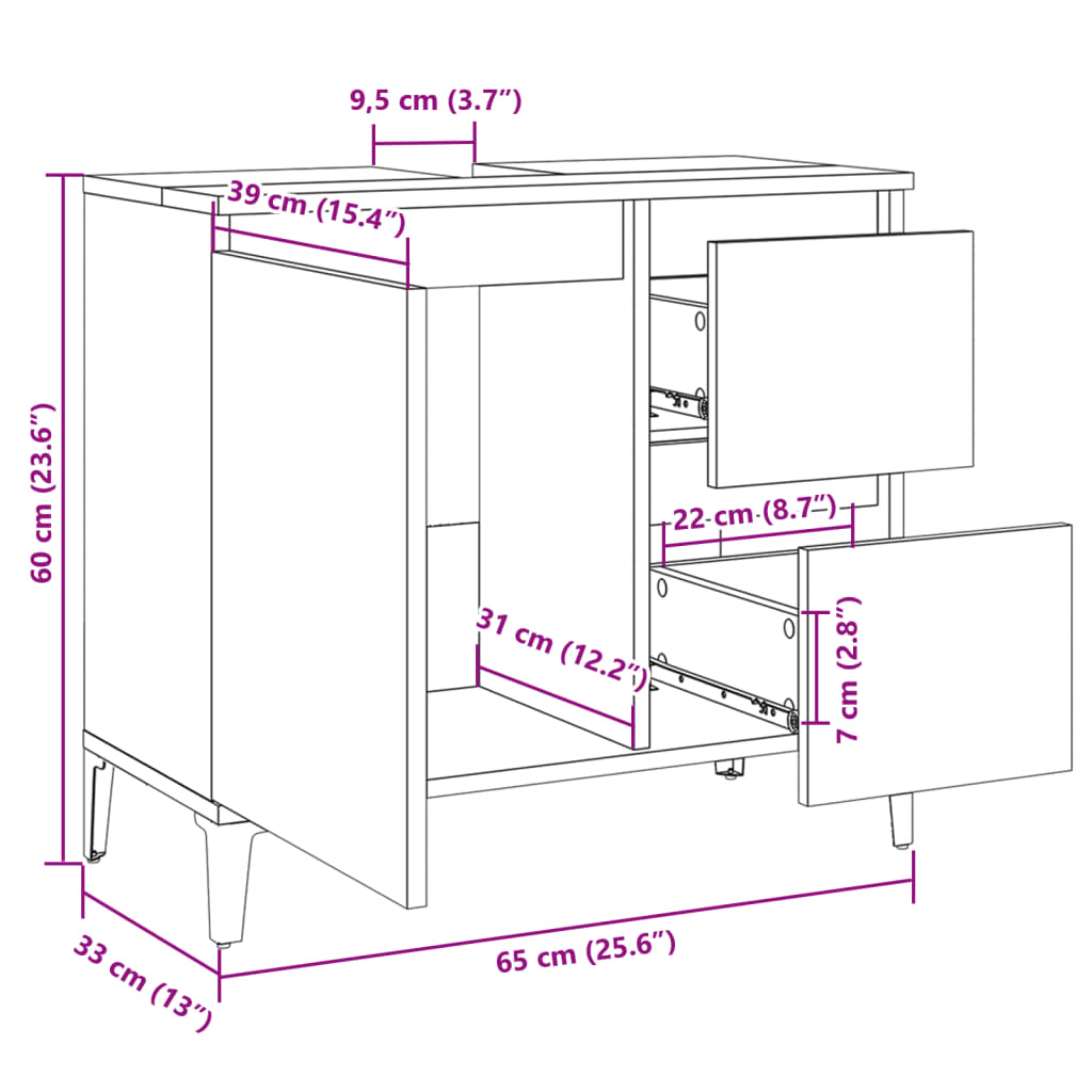 Bathroom Cabinet Sonoma Oak 65x33x60 cm Engineered Wood