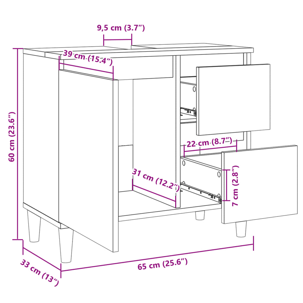 Bathroom Cabinet Sonoma Oak 65x33x60 cm Engineered Wood