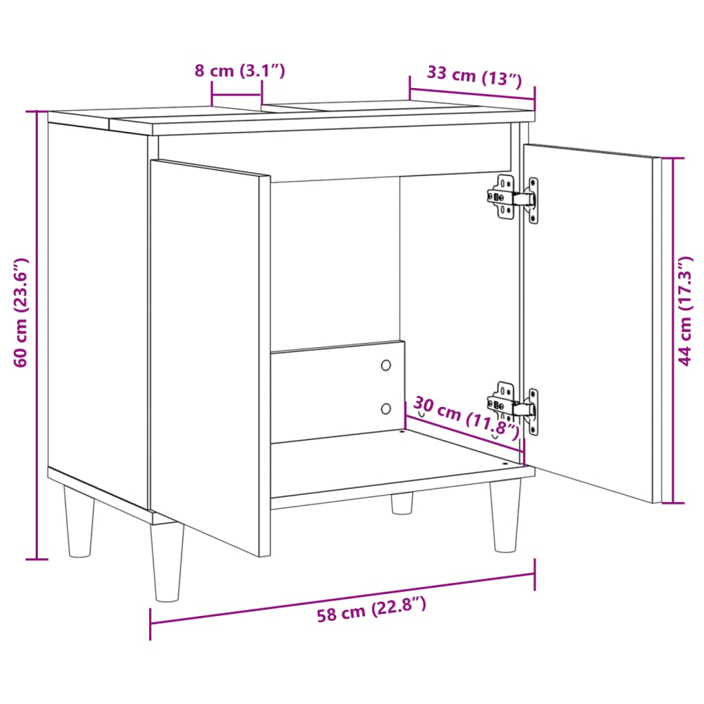 Sink Cabinet Sonoma Oak 58x33x60 cm Engineered Wood