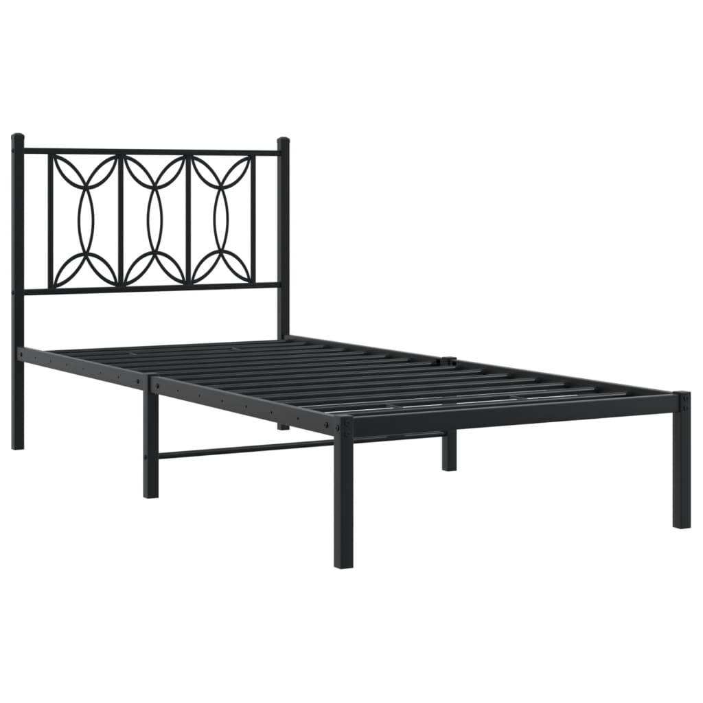 Metal Bed Frame with Headboard Black 90x200 cm