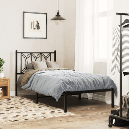 Metal Bed Frame with Headboard Black 90x200 cm