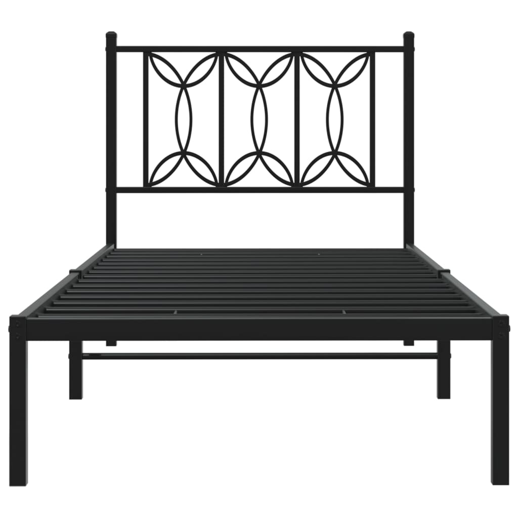 Metal Bed Frame with Headboard Black 90x200 cm