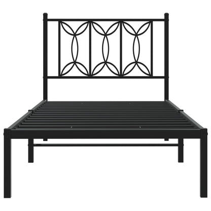 Metal Bed Frame with Headboard Black 90x200 cm