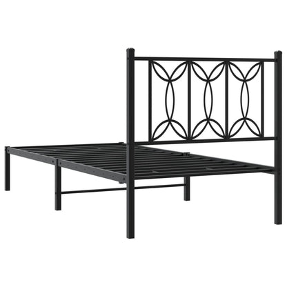 Metal Bed Frame with Headboard Black 90x200 cm