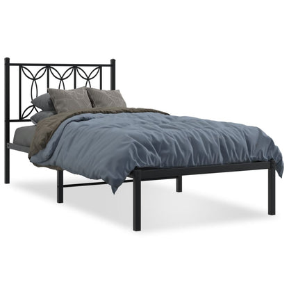 Metal Bed Frame with Headboard Black 90x200 cm