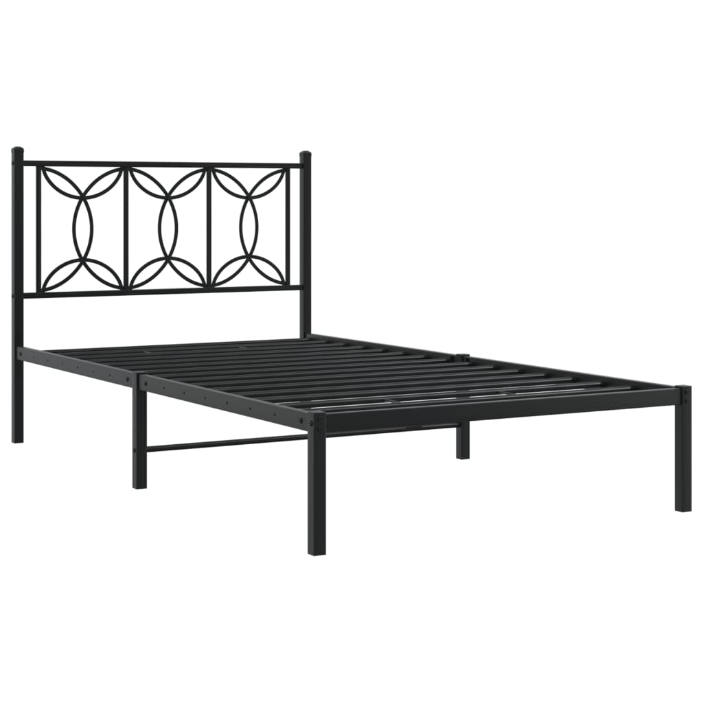 Metal Bed Frame with Headboard Black 100x190 cm