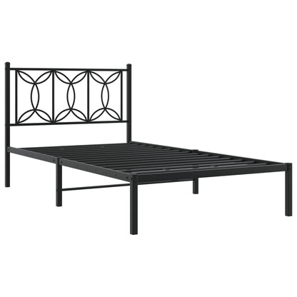 Metal Bed Frame with Headboard Black 100x190 cm