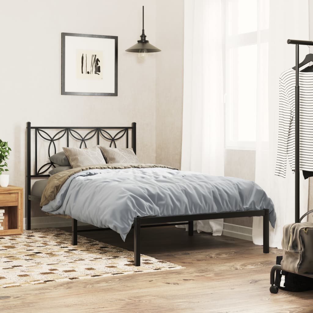 Metal Bed Frame with Headboard Black 100x190 cm