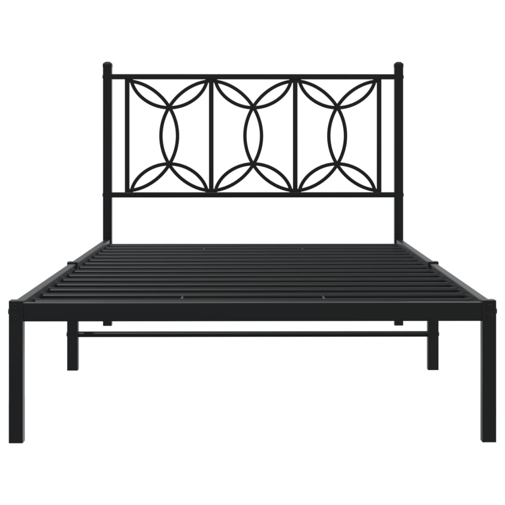 Metal Bed Frame with Headboard Black 100x190 cm