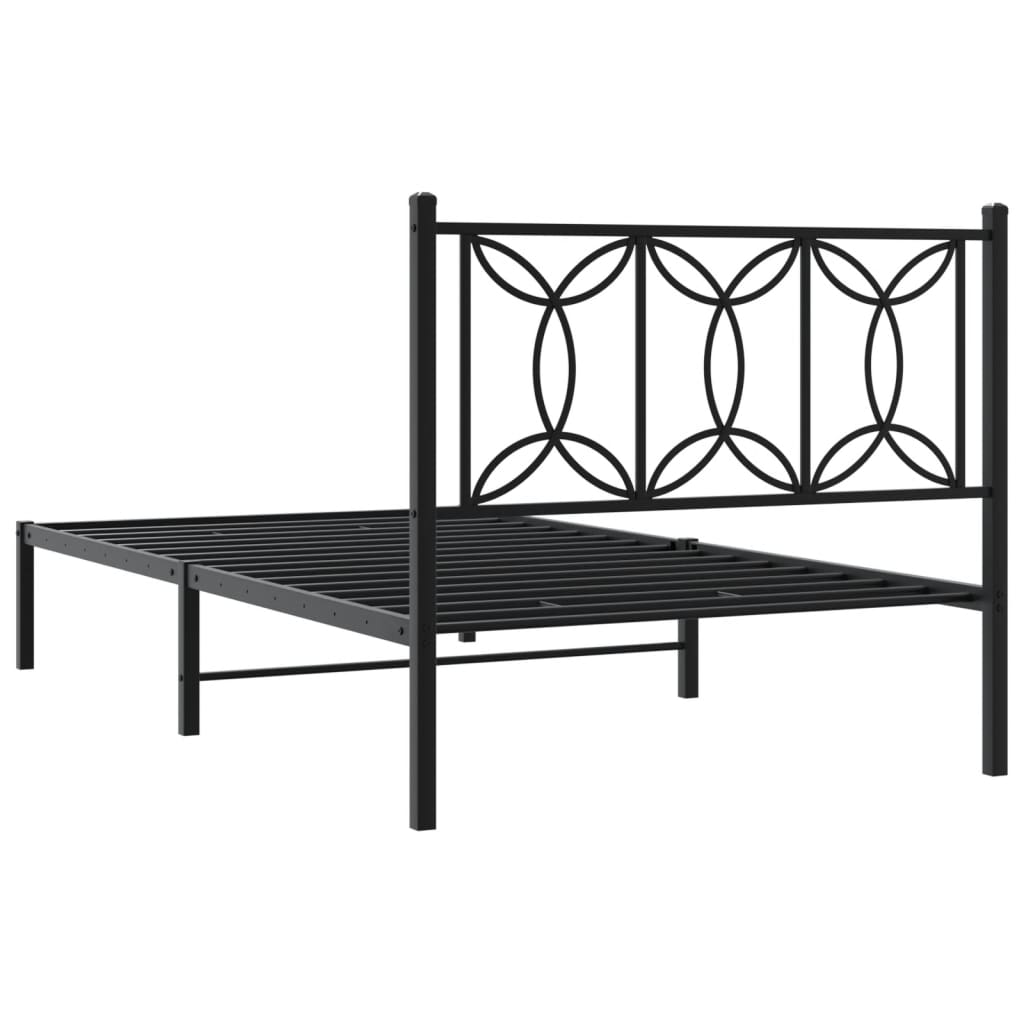 Metal Bed Frame with Headboard Black 100x190 cm