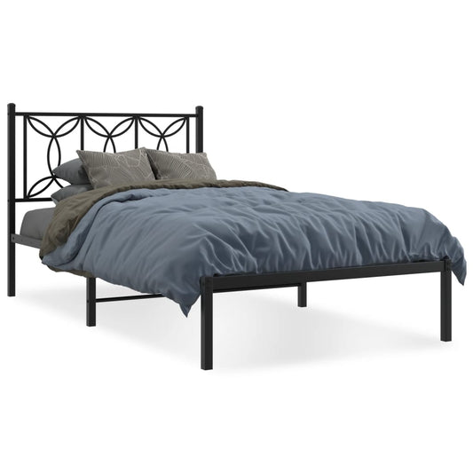 Metal Bed Frame with Headboard Black 100x190 cm