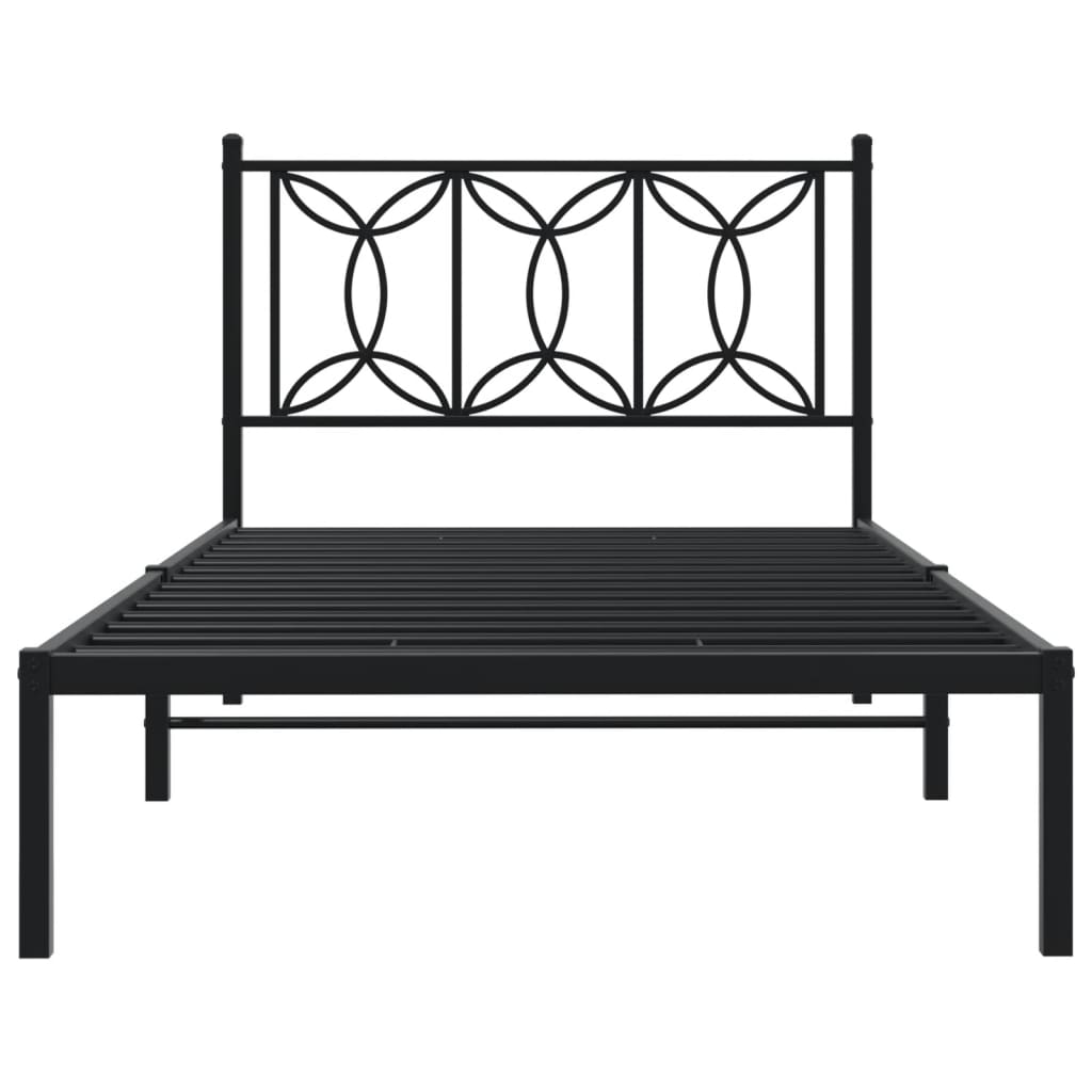 Metal Bed Frame with Headboard Black 100x200 cm