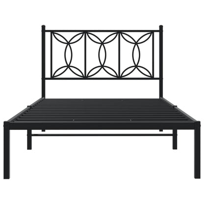 Metal Bed Frame with Headboard Black 100x200 cm