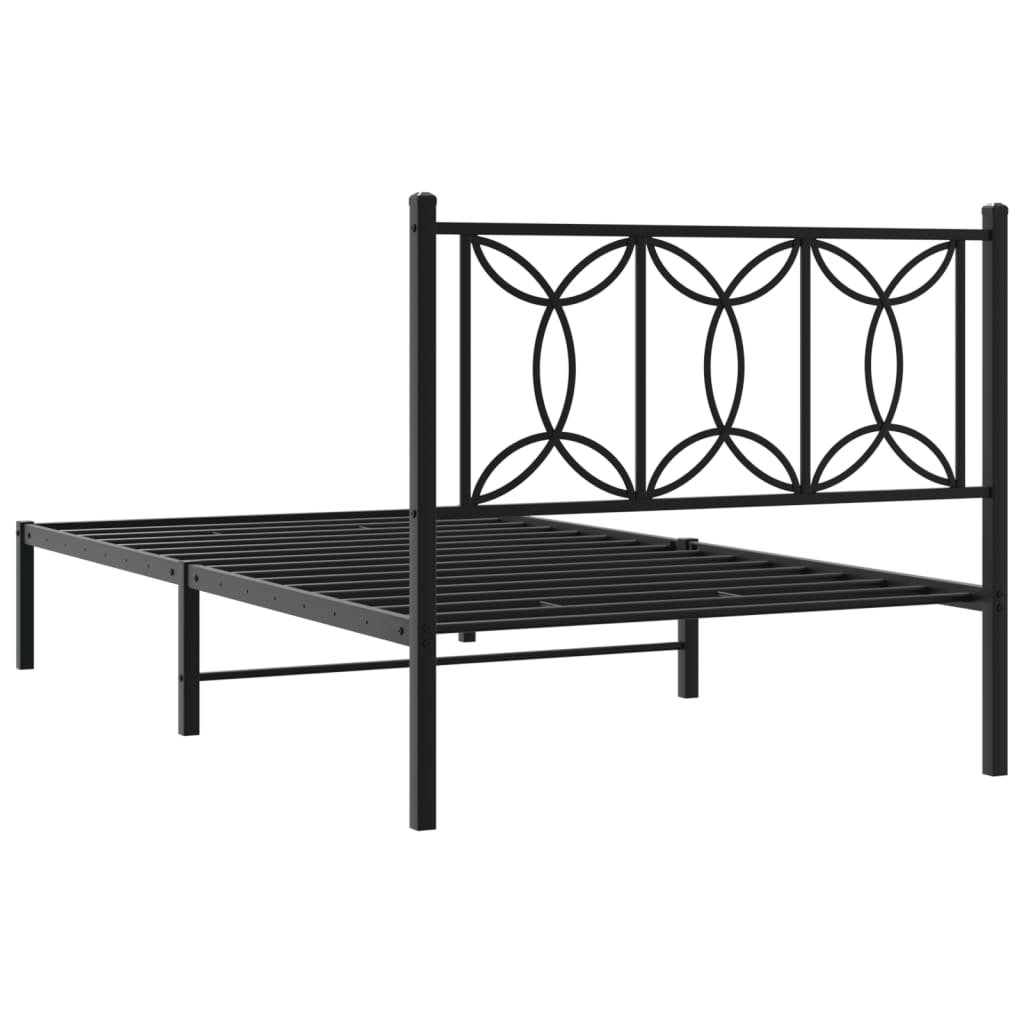 Metal Bed Frame with Headboard Black 100x200 cm