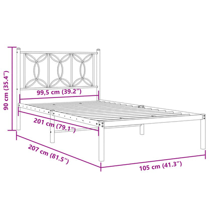 Metal Bed Frame with Headboard Black 100x200 cm