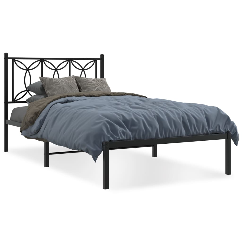 Metal Bed Frame with Headboard Black 100x200 cm