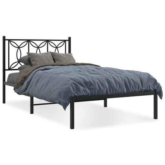 Metal Bed Frame with Headboard Black 100x200 cm