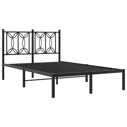 Metal Bed Frame with Headboard Black 120x190 cm Small Double