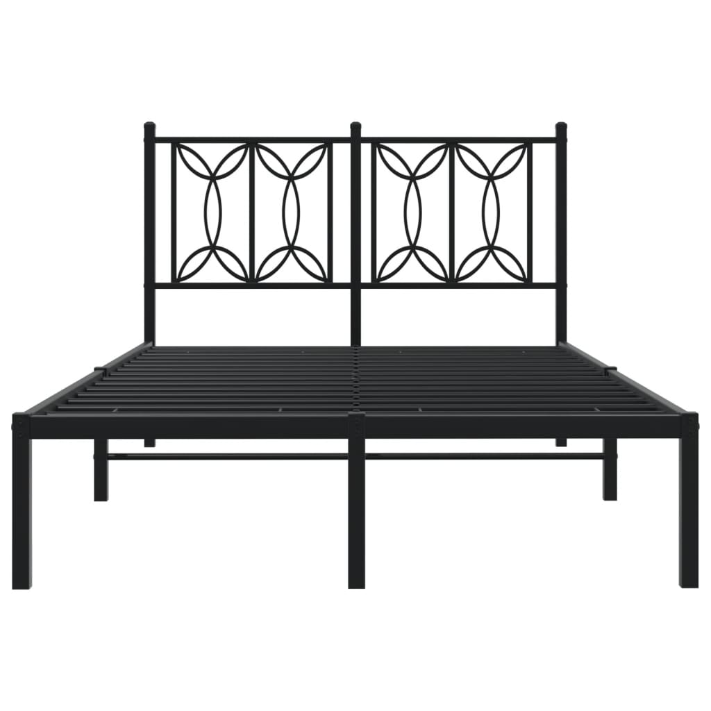 Metal Bed Frame with Headboard Black 120x190 cm Small Double