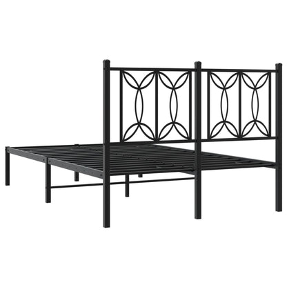 Metal Bed Frame with Headboard Black 120x190 cm Small Double