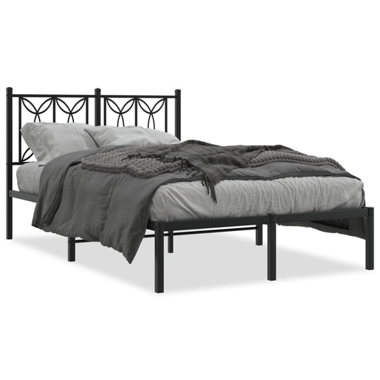 Metal Bed Frame with Headboard Black 120x190 cm Small Double