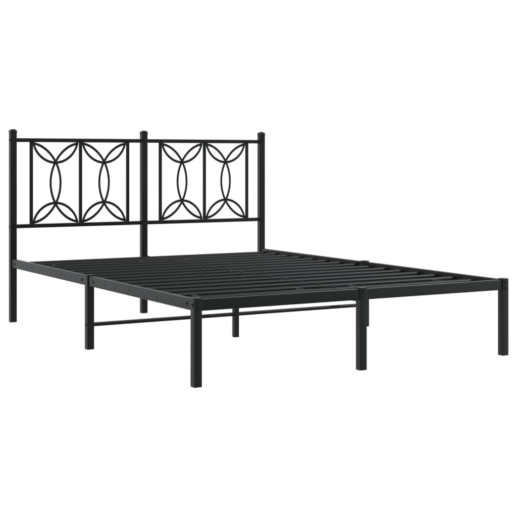 Metal Bed Frame with Headboard Black 140x190 cm