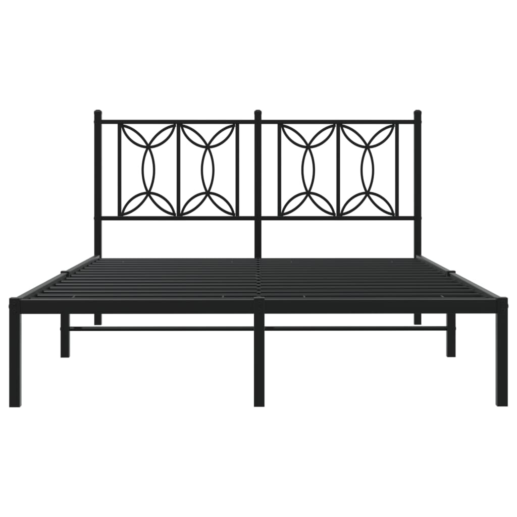 Metal Bed Frame with Headboard Black 140x190 cm