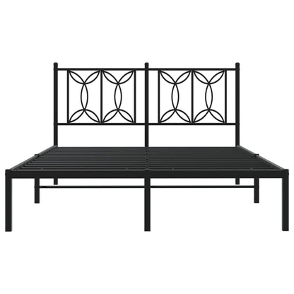 Metal Bed Frame with Headboard Black 140x190 cm