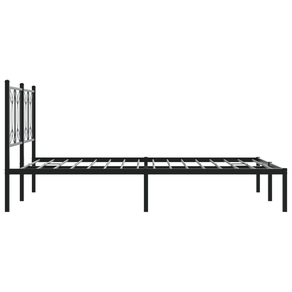 Metal Bed Frame with Headboard Black 140x190 cm