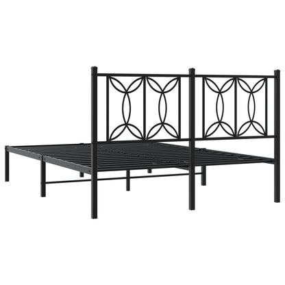 Metal Bed Frame with Headboard Black 140x190 cm