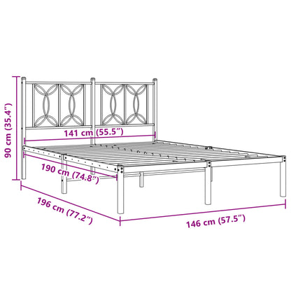 Metal Bed Frame with Headboard Black 140x190 cm