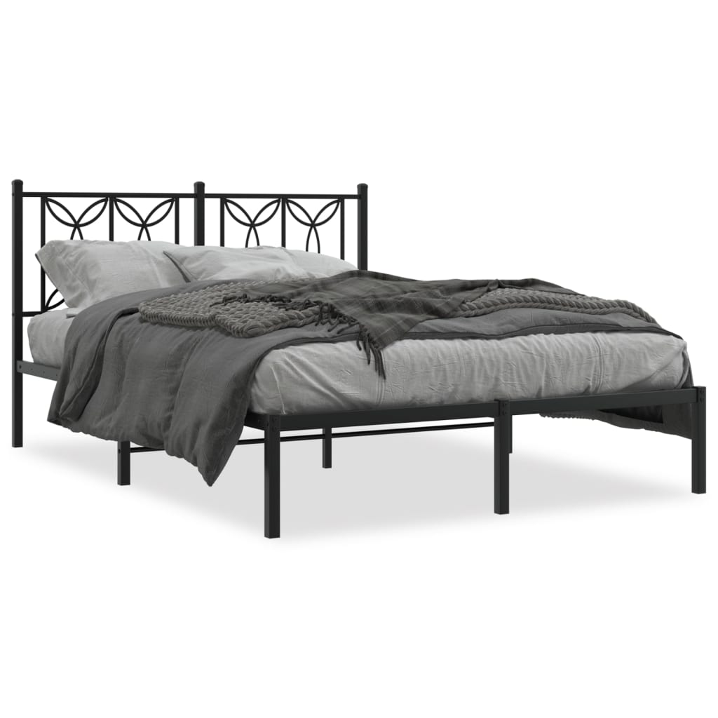 Metal Bed Frame with Headboard Black 140x190 cm