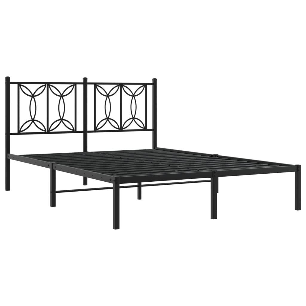 Metal Bed Frame with Headboard Black 140x200 cm