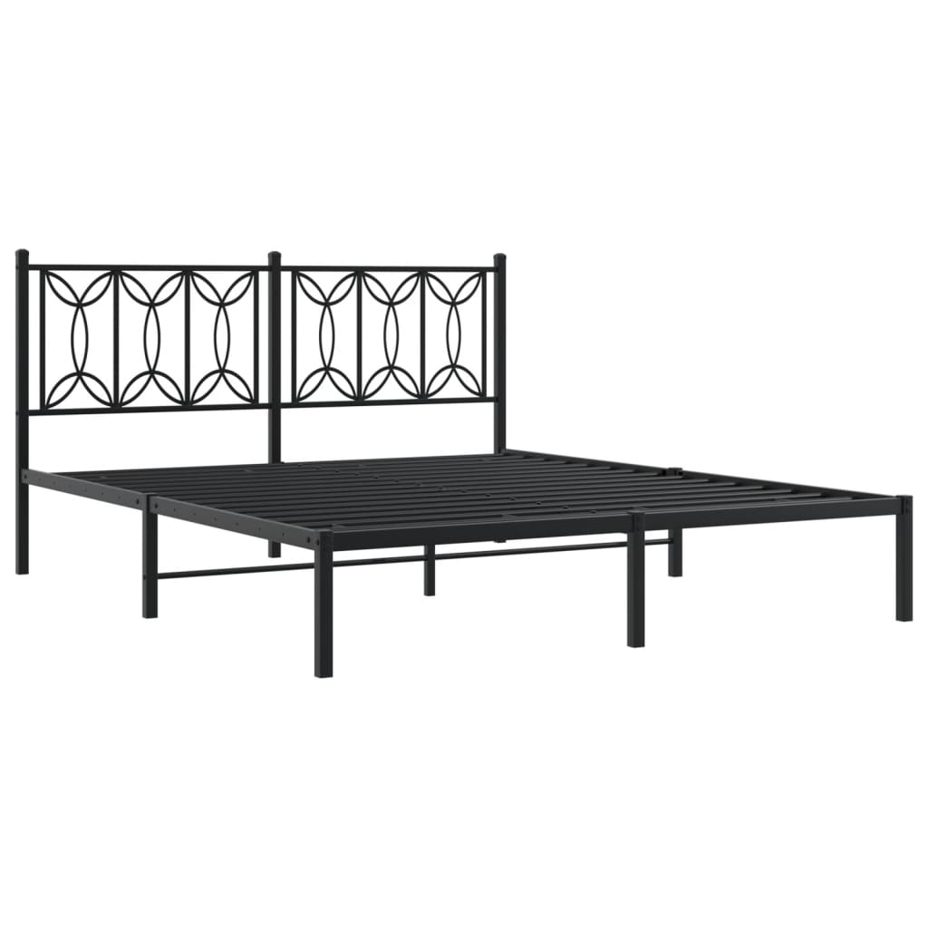 Metal Bed Frame with Headboard Black 160x200 cm