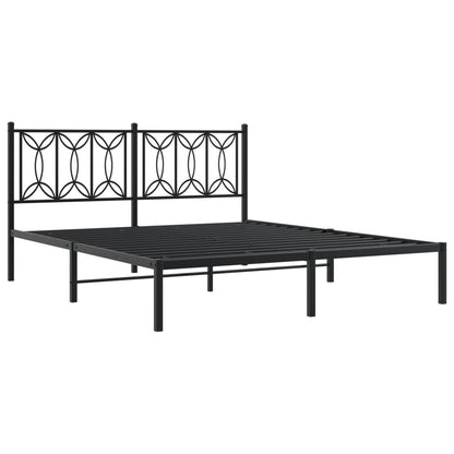 Metal Bed Frame with Headboard Black 160x200 cm