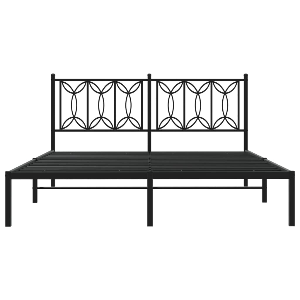 Metal Bed Frame with Headboard Black 160x200 cm