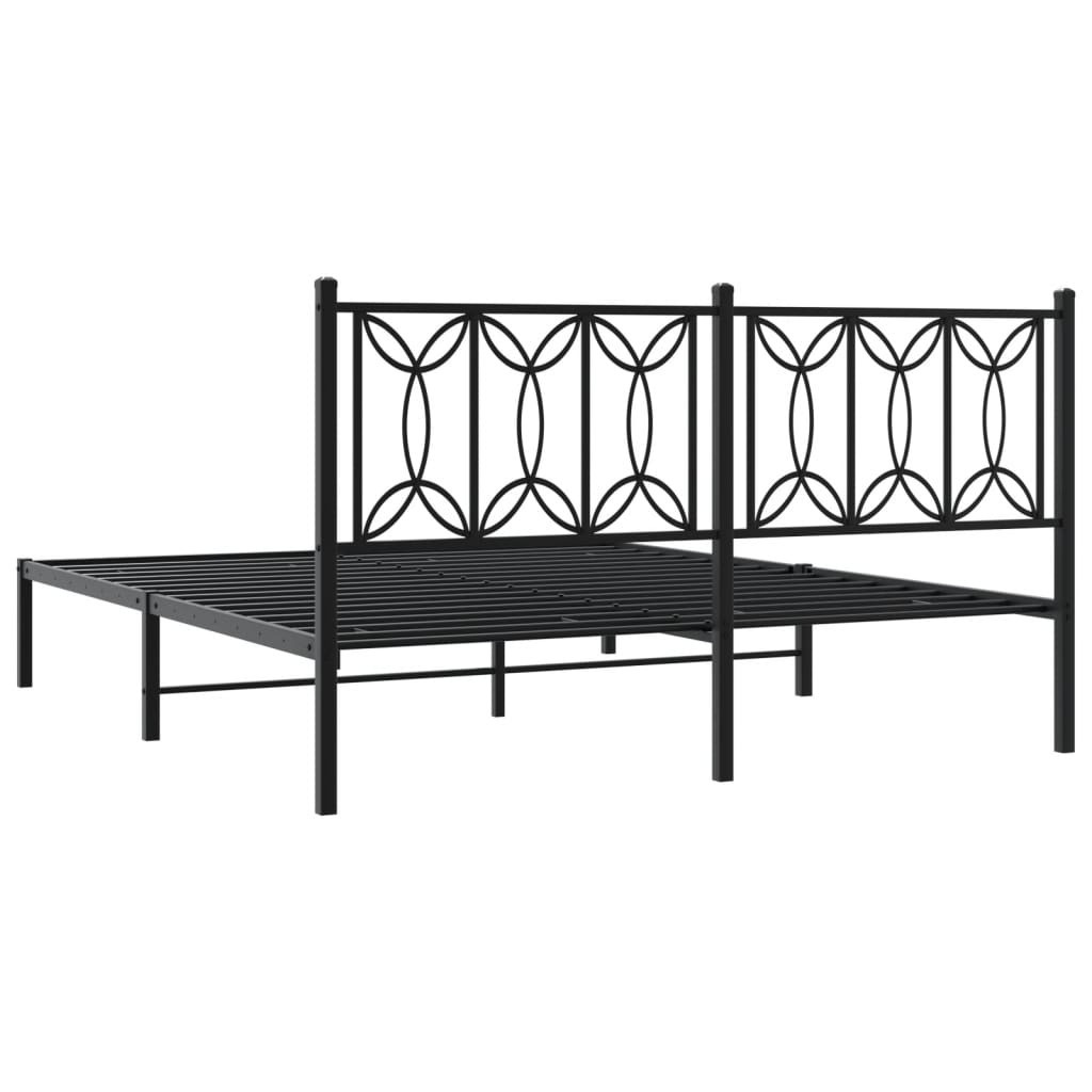 Metal Bed Frame with Headboard Black 160x200 cm