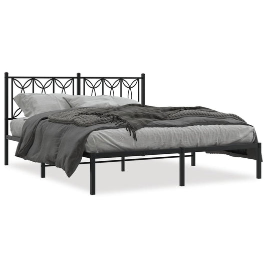 Metal Bed Frame with Headboard Black 160x200 cm