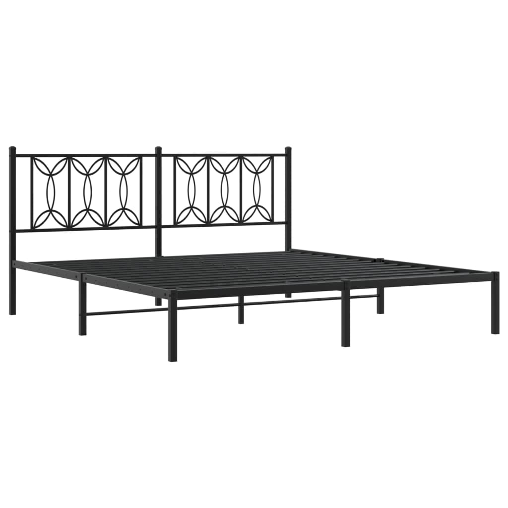 Metal Bed Frame with Headboard Black 180x200 cm Super King