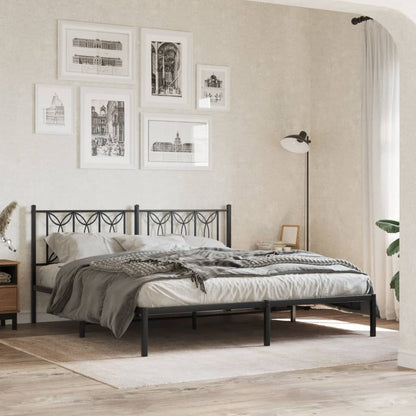 Metal Bed Frame with Headboard Black 180x200 cm Super King